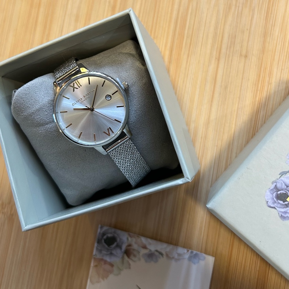 Olivia Watch With 34mm Silver SunRay Face With Silver MeshBracelet - Picture 9 of 9